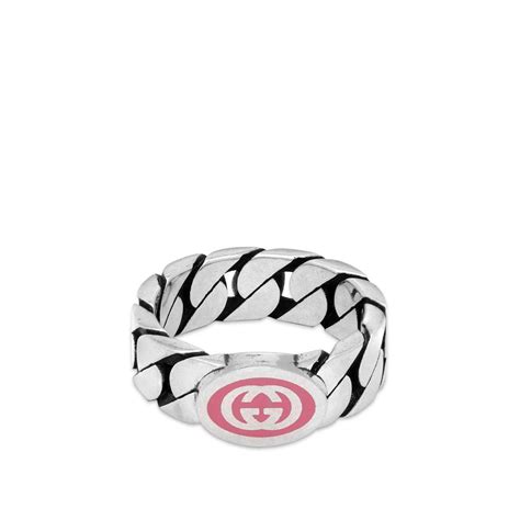 gucci trings silver bands with pink stome|gucci interlocking rings.